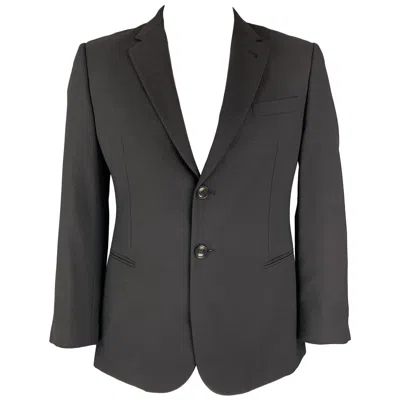 Pre-owned Giorgio Armani Size 40 Black Herringbone Lana Wool Notch Lapel Sport Coat