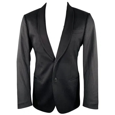 Pre-owned Giorgio Armani Size 40 Black Jacquard Wool Blend Sport Coat