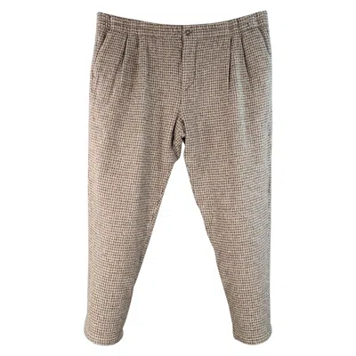 Pre-owned Giorgio Armani Size 40 Grey Black Grid Virgin Wool Blend Pleated Drawstring Casual Pants In Gray