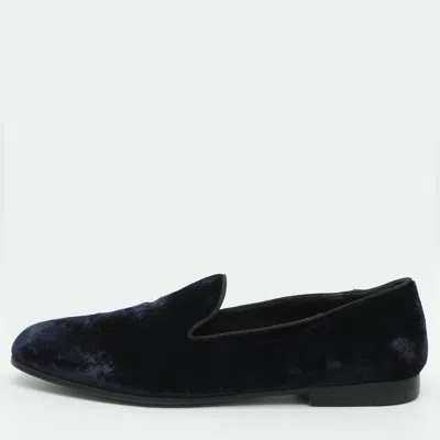 Pre-owned Giorgio Armani Size 42 Midnight Blue Velvet Smoking Slippers