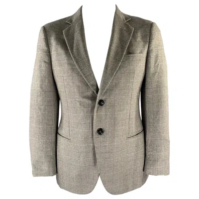Pre-owned Giorgio Armani Size 44 Grey Beige Glen Check Cashmere Silk Sport Coat In Gray