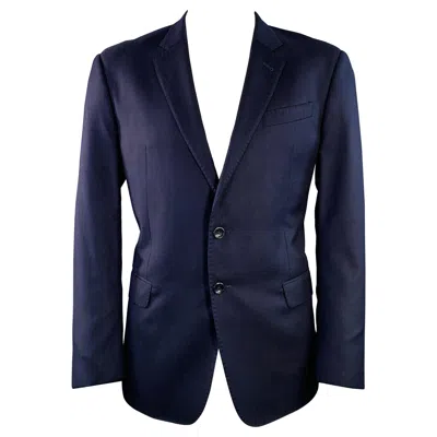 Pre-owned Giorgio Armani Size 46 Navy Woven Virgin Wool Notch Lapel Sport Coat In Blue