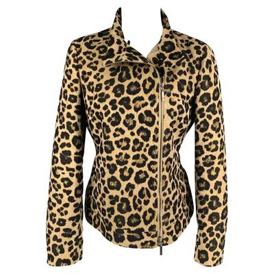 Pre-owned Giorgio Armani Size 6 Tan Black Polyester Animal Print Jacquard Zip Up Jacket