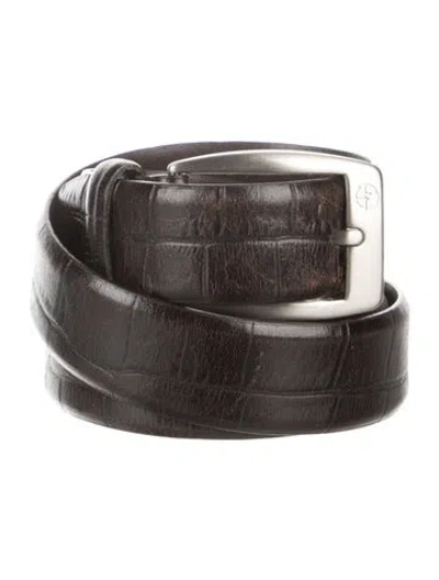 Pre-owned Giorgio Armani Skinny Embossed Leather Belt In Brown
