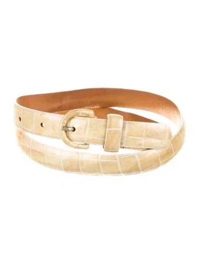Pre-owned Giorgio Armani Skinny Embossed Leather Waist Belt In Neutral