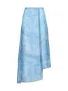 Giorgio Armani Watercolor Floral Silk Wrap Asymmetric Skirt In Milky Blue