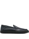 Giorgio Armani Sleek Blue Leather Trainers With Intricate Stitching In Blue
