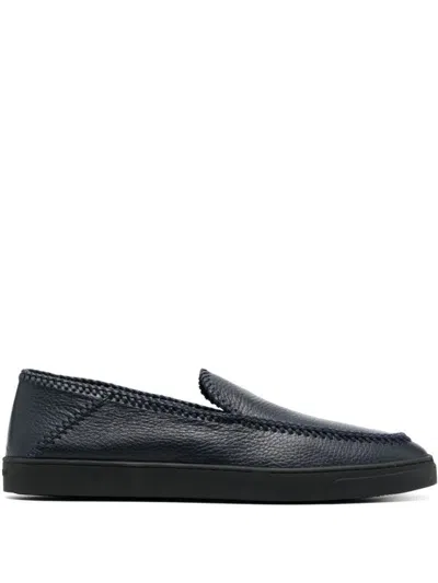 Giorgio Armani Sleek Blue Leather Trainers With Intricate Stitching