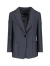 Giorgio Armani Sleek Modern Grey Jacket With Structured Silhouette In Blue