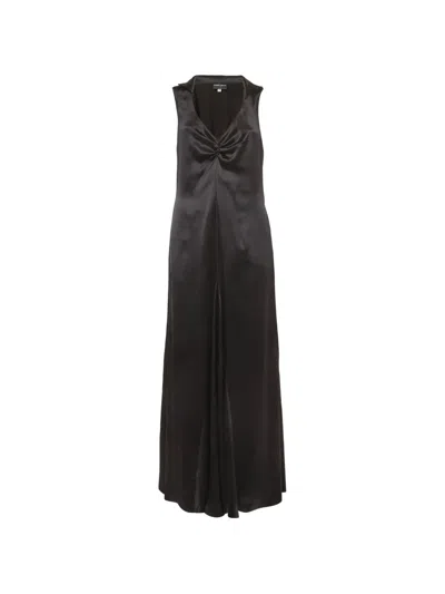 Pre-owned Giorgio Armani Sleeveless Flared Silk Maxi Dress In Black