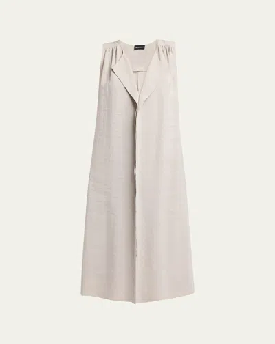Giorgio Armani Sleeveless Silk Maxi Shirtdress In Neutral