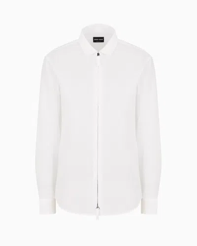Giorgio Armani Official Store Slim-fit Cotton Seersucker Shirt With Zip In White
