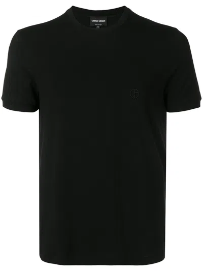 Giorgio Armani Official Store Stretch Viscose Bamboo Jersey T-shirt With Ga Embroidery In Black