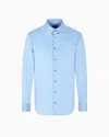 Giorgio Armani Slim-fit Mélange Cotton-blend Jersey Shirt In Blue