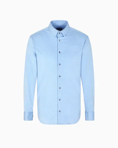 Giorgio Armani Slim-fit Mélange Cotton-blend Jersey Shirt In Blue
