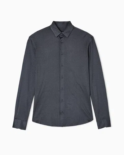 Giorgio Armani Slim-fit Micro-jacquard Silk And Cotton Jersey Shirt In Blue