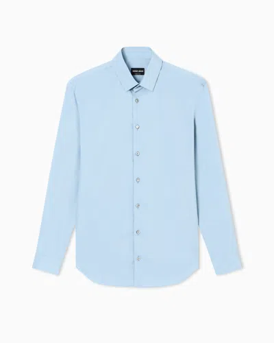 Giorgio Armani Slim-fit Shirt In Cotton Poplin In Blue