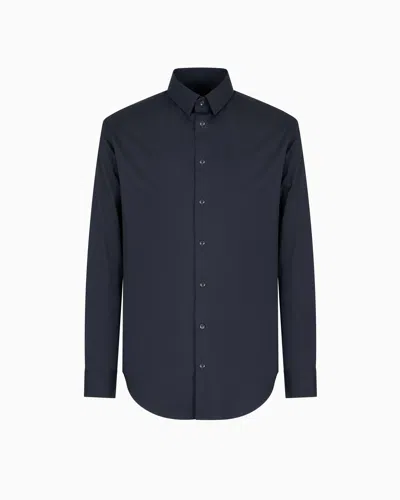 Giorgio Armani Slim-fit Shirt In Cotton Poplin In Blue