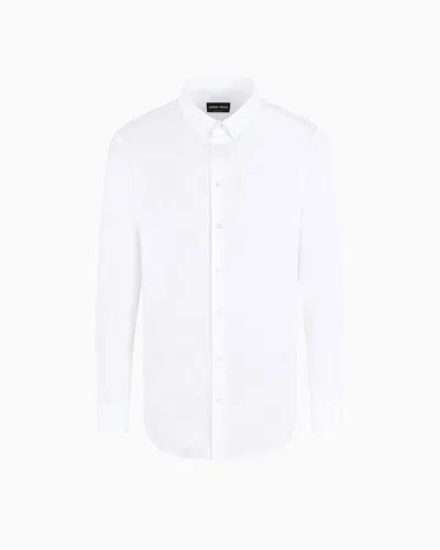 Giorgio Armani Hidden Button Long Sleeve Shirt In White Cotton