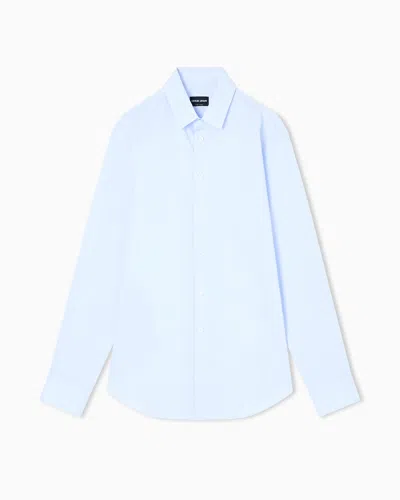 Giorgio Armani Slim-fit Shirt In Striped Stretch Cotton-blend Jersey In Blue