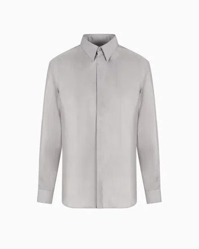 Giorgio Armani Slim-fit, Silk-twill Shirt In White