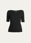 Giorgio Armani Slim Textured Jersey Top In Solid Black