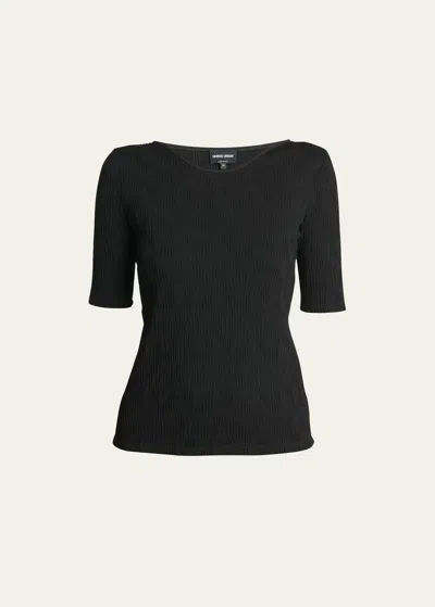 Giorgio Armani Slim Textured Jersey Top In Solid Black