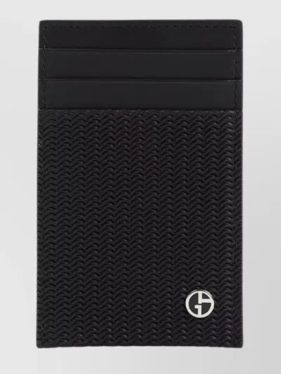 Giorgio Armani Official Store Card Holder In Embossed Leather In Black