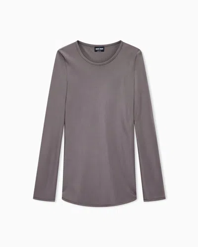 Giorgio Armani Slim-fit Bias-cut Blouse In Stretch Silk-blend Crepe In Gray