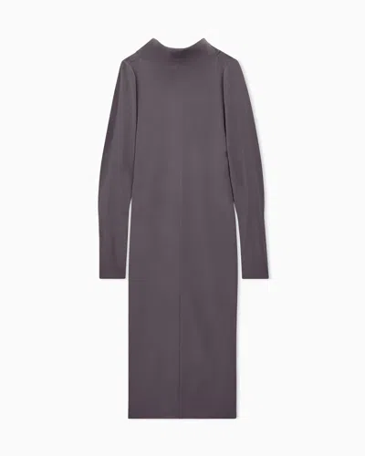 Giorgio Armani Slim-fit Dress In Stretch Silk-blend Crepe With Long Sleeves In Gray