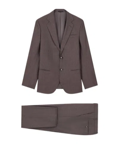 Giorgio Armani Slim-fit Suit Soho In Virgin Wool Flannel With Peak Lapels In Brown
