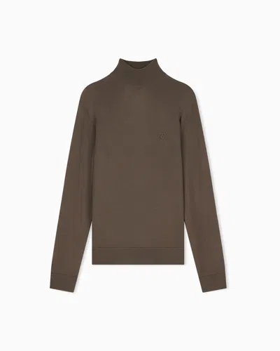 Giorgio Armani Maglione Slim In Lana Vergine A Maglia Rasata In Brown