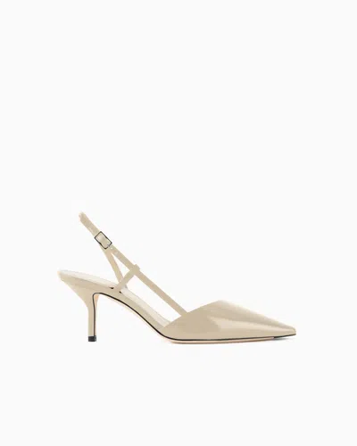 Giorgio Armani Slingbacks In Textured Patent Leather In Beige
