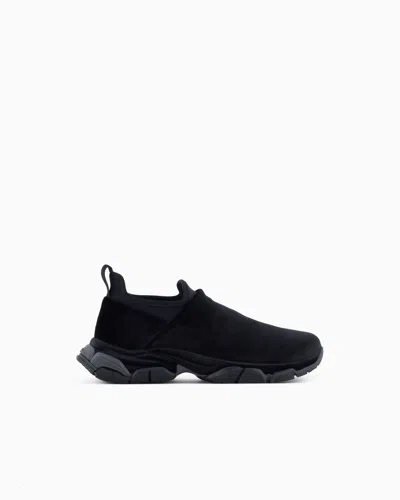 Giorgio Armani Slip-on Sneakers In Velvet And Scuba Fabric In Black