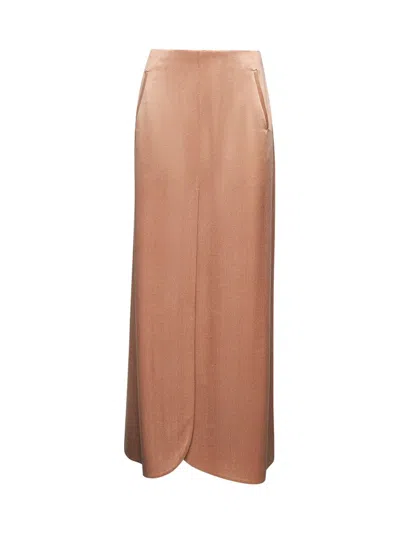Giorgio Armani Pink Viscose And Cupro Long Skirt In Beige