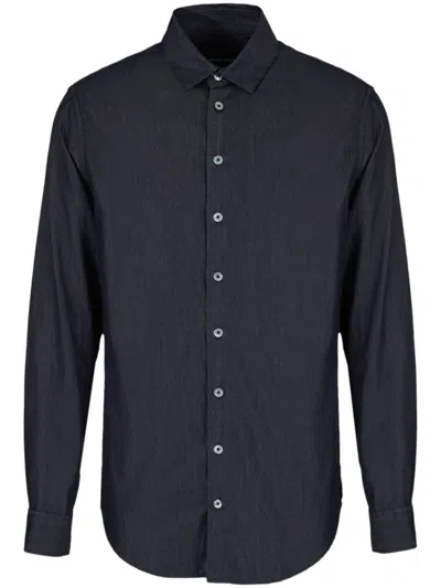 Giorgio Armani Armani Cotton Shirt Long Sleeves Collar In Blue