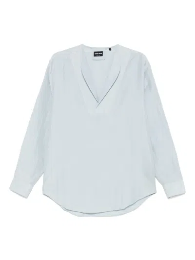 Giorgio Armani Slub Shirt In Blue