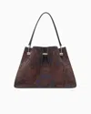 Giorgio Armani Small Embroidered Suede Shopper Bag In Brown