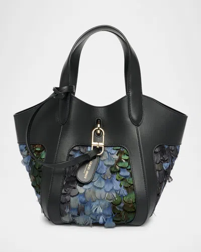 Giorgio Armani Small Feather-embellished Leather Tote Bag In Multi