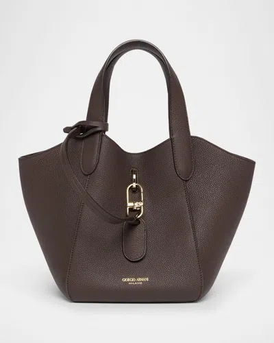 Giorgio Armani Small Grain Leather Tote Bag In Brown