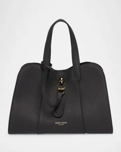 Giorgio Armani Small Grained Leather Trapezoid Tote Bag In Black