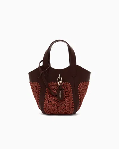Giorgio Armani Small Handbag In Leather And Fan-stitch Raffia