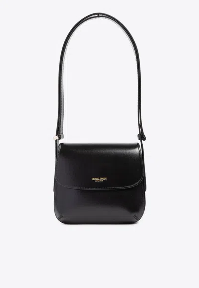 Giorgio Armani Small La Prima Leather Shoulder Bag In Black