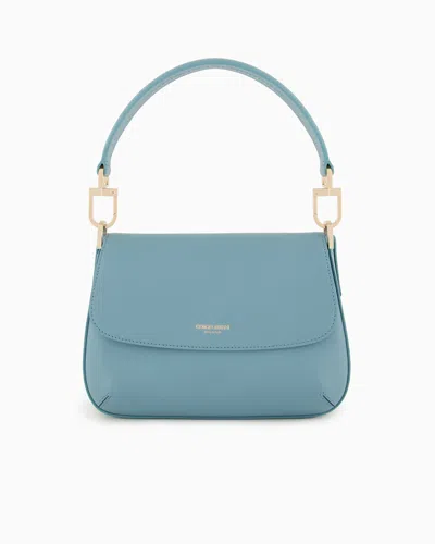Giorgio Armani Small La Prima Soft Baguette Bag In Nappa Leather In Light Blue