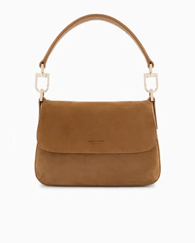 Giorgio Armani Small La Prima Soft Suede Handbag In Brown