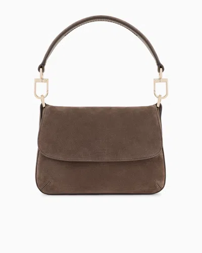 Giorgio Armani Small La Prima Soft Suede Handbag In Brown