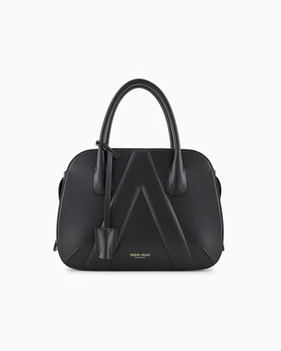 Giorgio Armani Small Leather La Prima Boston Bag In Black