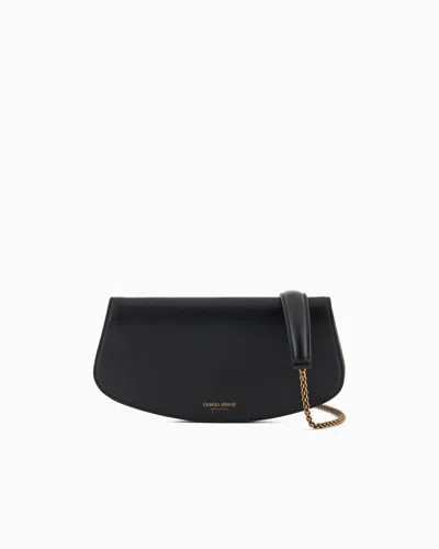 Giorgio Armani Small Leather Shoulder Clutch Bag In Black