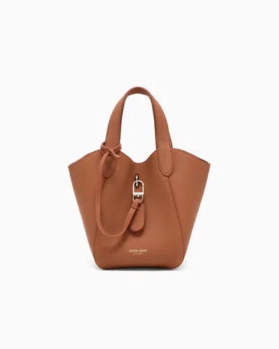 Giorgio Armani Small Pebbled Leather Handbag In Brown