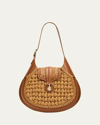 Giorgio Armani Small Raffia & Leather Hobo Bag In Brown